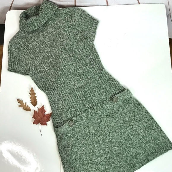 JJ BASICS M Knit Sweater Mini Dress Olive Green Marled Knit Short Sleeve Medium - Picture 2 of 15